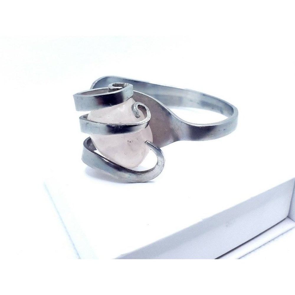 Rose quartz cuff bracelet  handmade stainless steel fork bracelet